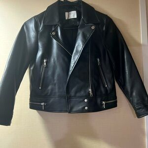Black Faux leather girls jacket. Size 9. Like new
